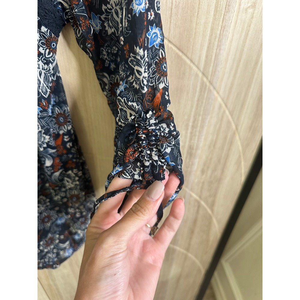 DB Established 1962 XL Floral Print Sheer Long Sleeve‎ Blouse Bohemian - Picture 8 of 9